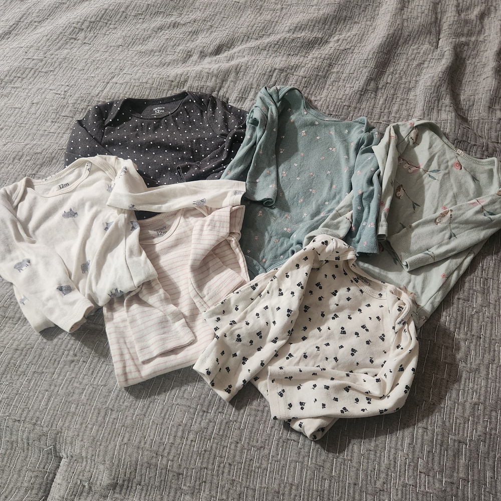 Carter's Long Sleeve Tees Bundle in Gray, White, Pink, Green, Black